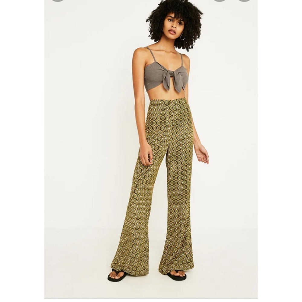 UO Geo Floral High-Rise Soft Flare Trousers